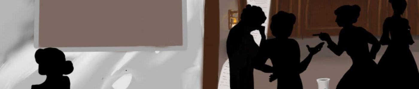 Schwarze Figuren auf Braunem Grund mit Krug im Vordergrund